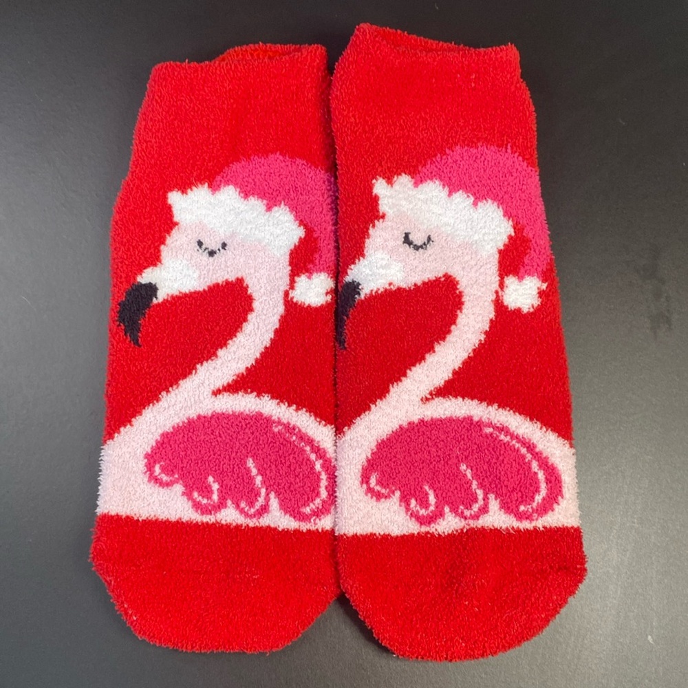 Red Fuzzy Flamingo Christmas Ankle Socks